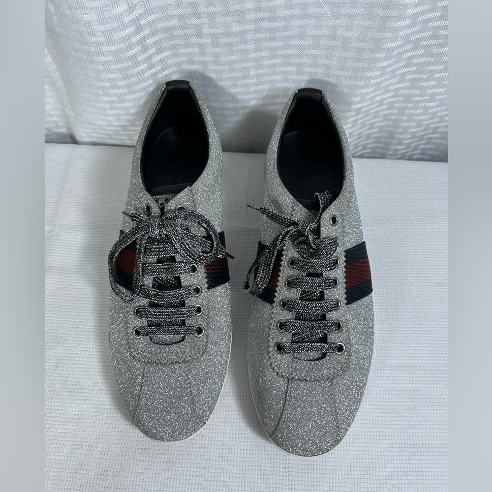 Gucci Glitter Ace Sneakers w/ Web Stripe & Stud Detail – Size 9 – full inclusion - Picture 4 of 13